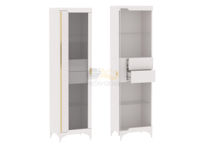 Пенал со стеклом узкий Сиде Белый