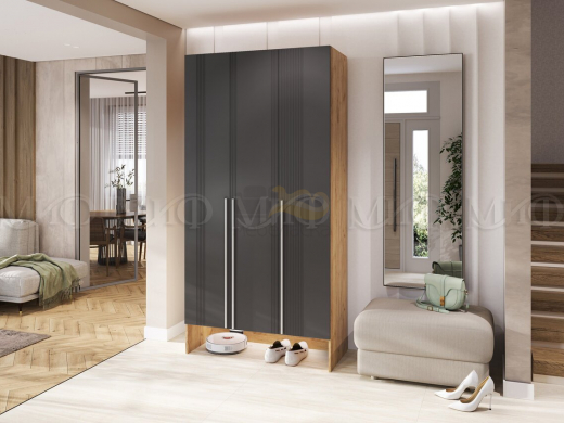 Прихожая Луна шкаф 3-х створчатый Графит, Дуб Крафт